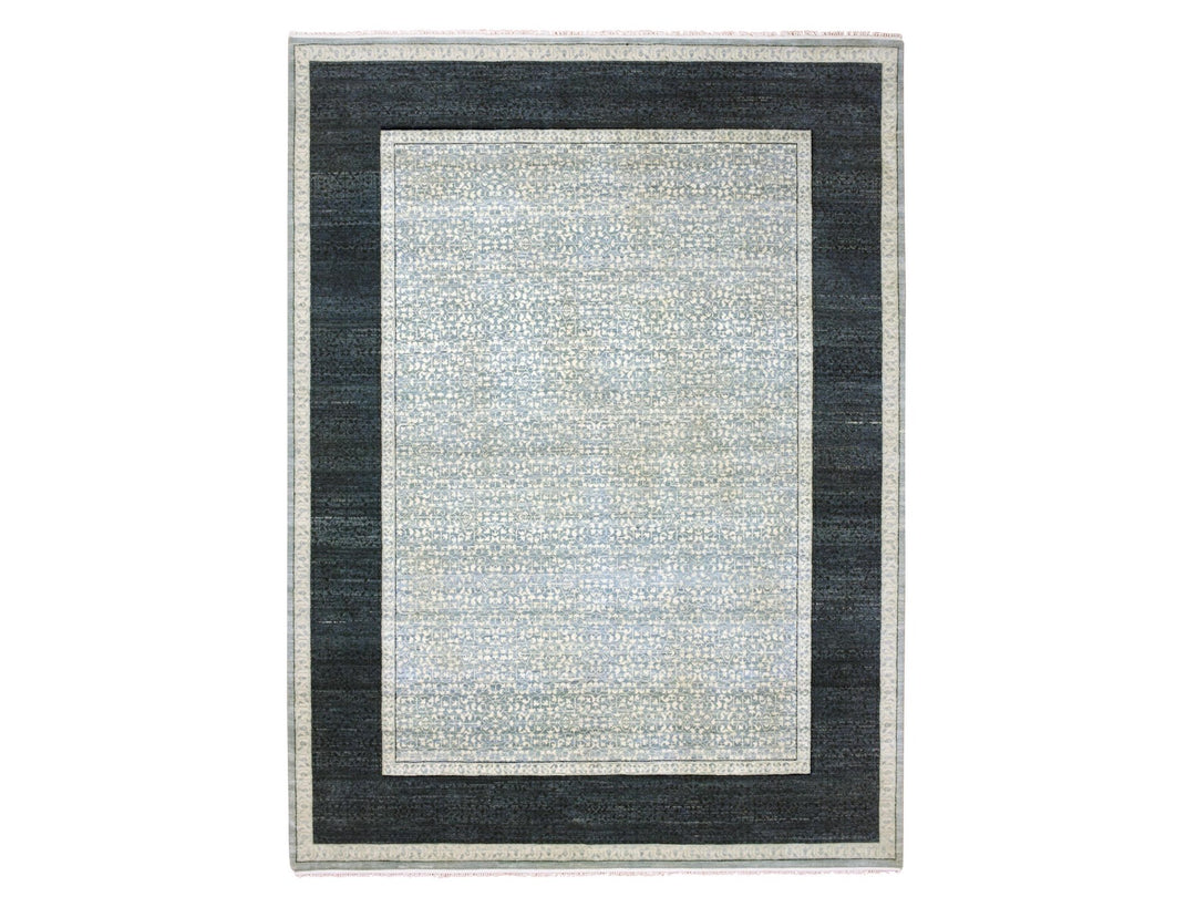 9'0" x 12'3" New Hand Knotted Blue Wool Rectangle Oriental Rug - MOA10275253