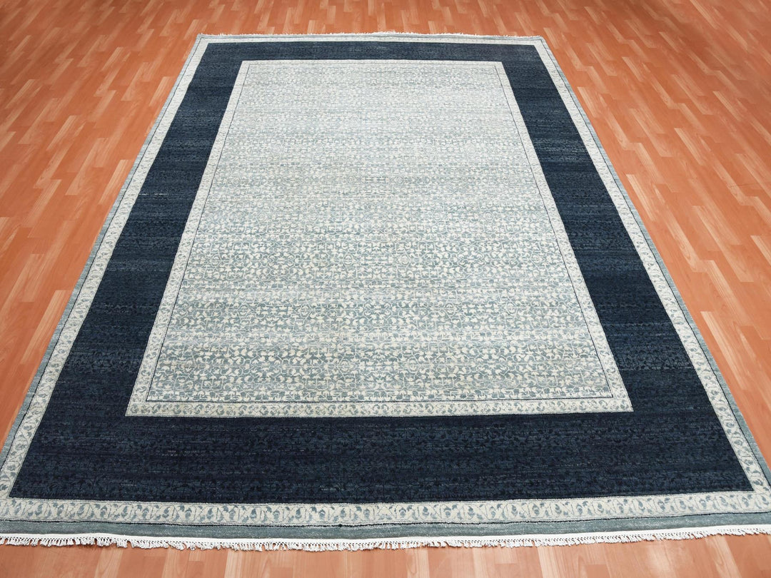 9'0" x 12'3" New Hand Knotted Blue Wool Rectangle Oriental Rug - MOA10275253