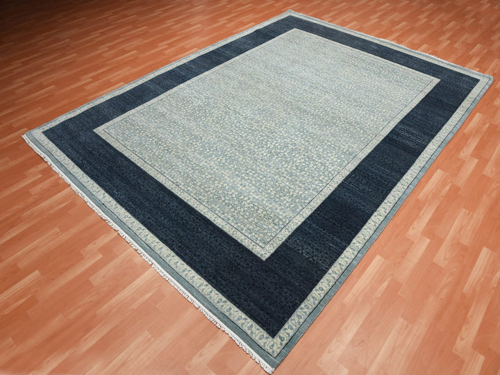 9'0" x 12'3" New Hand Knotted Blue Wool Rectangle Oriental Rug - MOA10275253