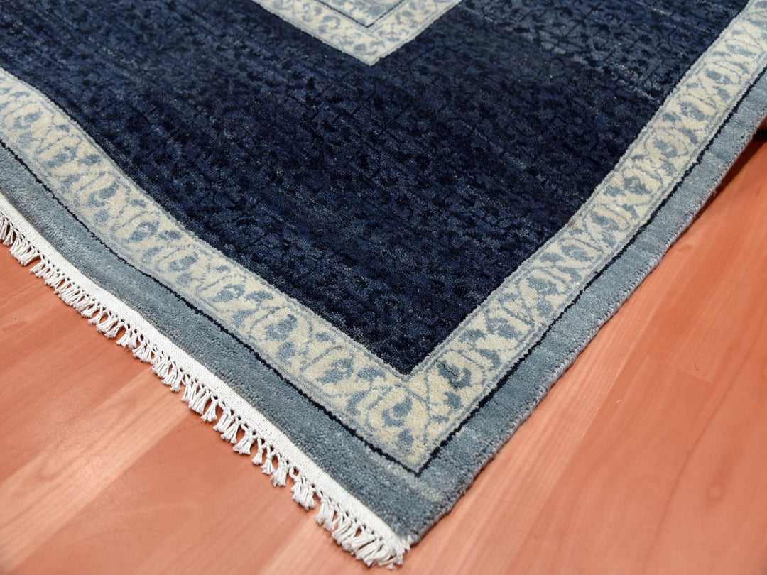 9'0" x 12'3" New Hand Knotted Blue Wool Rectangle Oriental Rug - MOA10275253