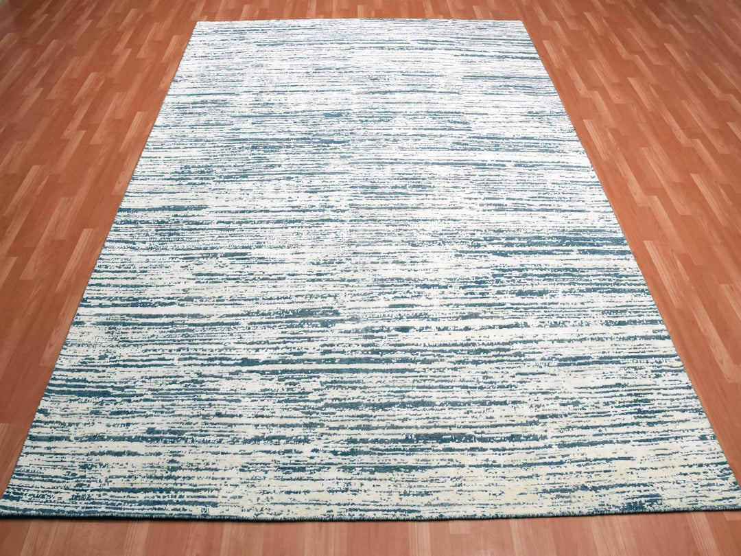 8'9" x 11'8" New Hand Knotted Ivory Wool & Silk Rectangle Oriental Rug - MOA10275255