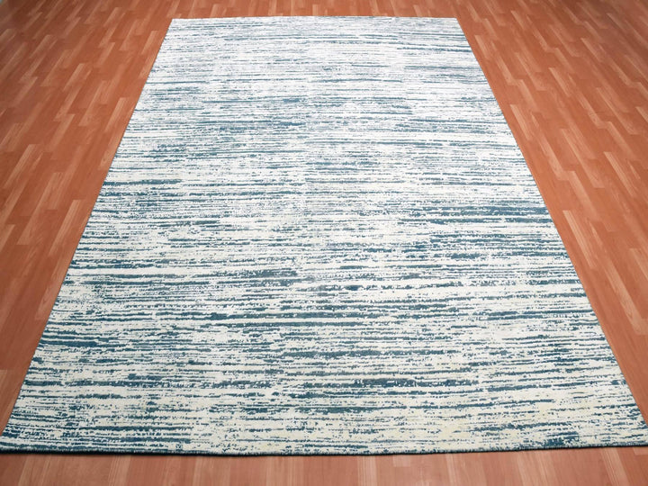 8'9" x 11'8" New Hand Knotted Ivory Wool & Silk Rectangle Oriental Rug - MOA10275255
