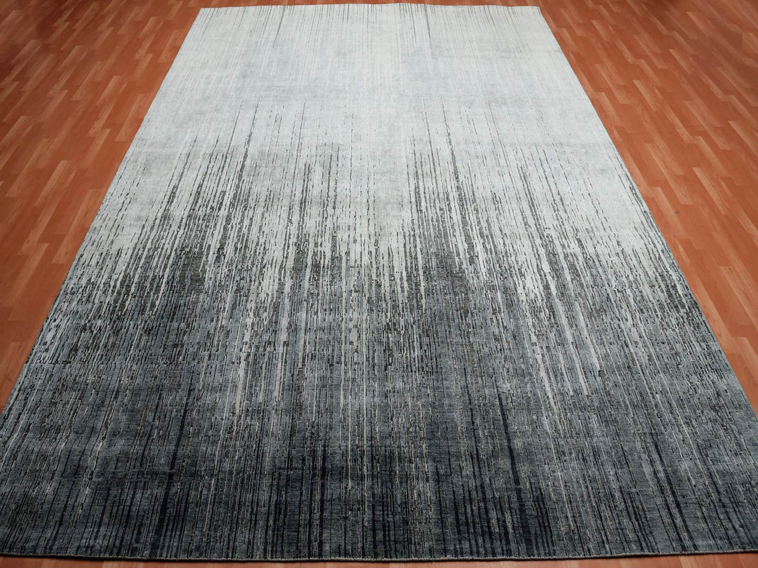 10'0" x 14'0" New Hand Knotted Grey Wool & Silk Rectangle Oriental Rug - MOA10275257