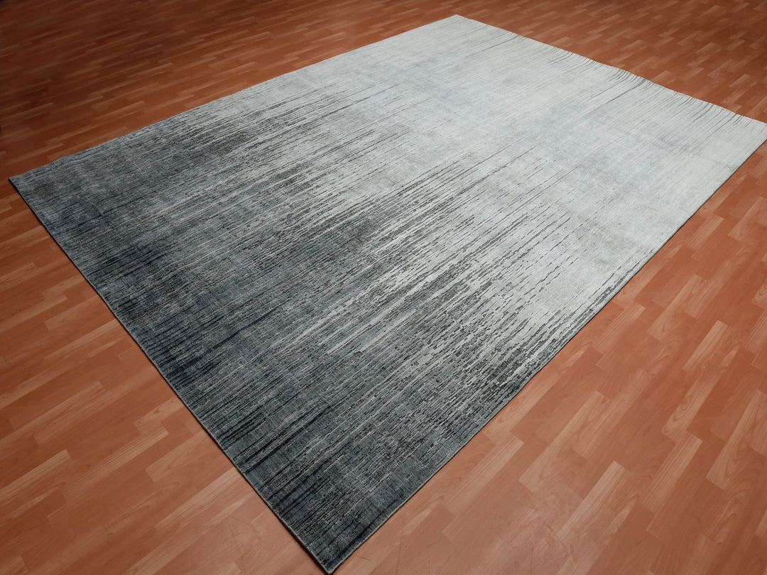 10'0" x 14'0" New Hand Knotted Grey Wool & Silk Rectangle Oriental Rug - MOA10275257