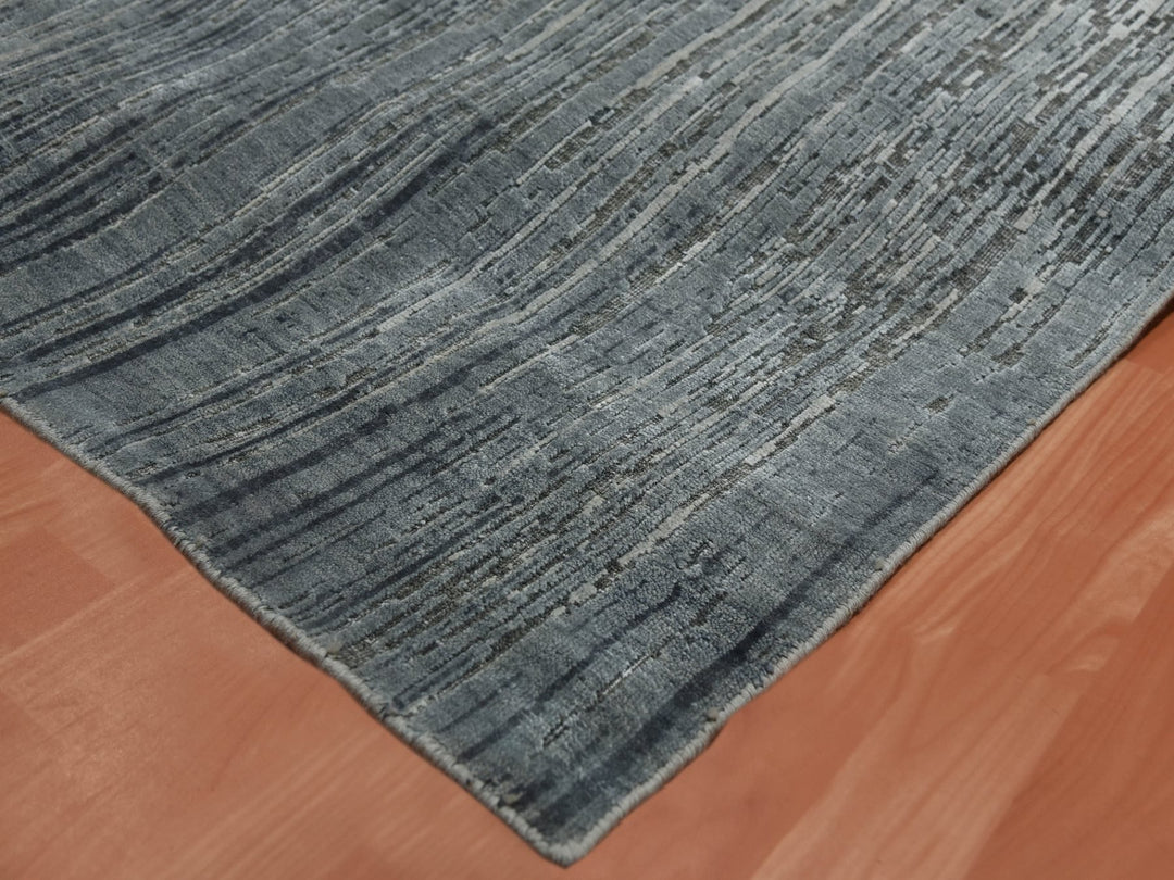 10'0" x 14'0" New Hand Knotted Grey Wool & Silk Rectangle Oriental Rug - MOA10275257