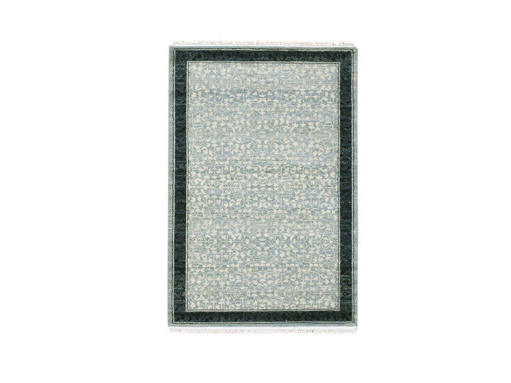 3'1" x 5'1" New Hand Knotted Blue Wool Rectangle Oriental Rug - MOA10275258