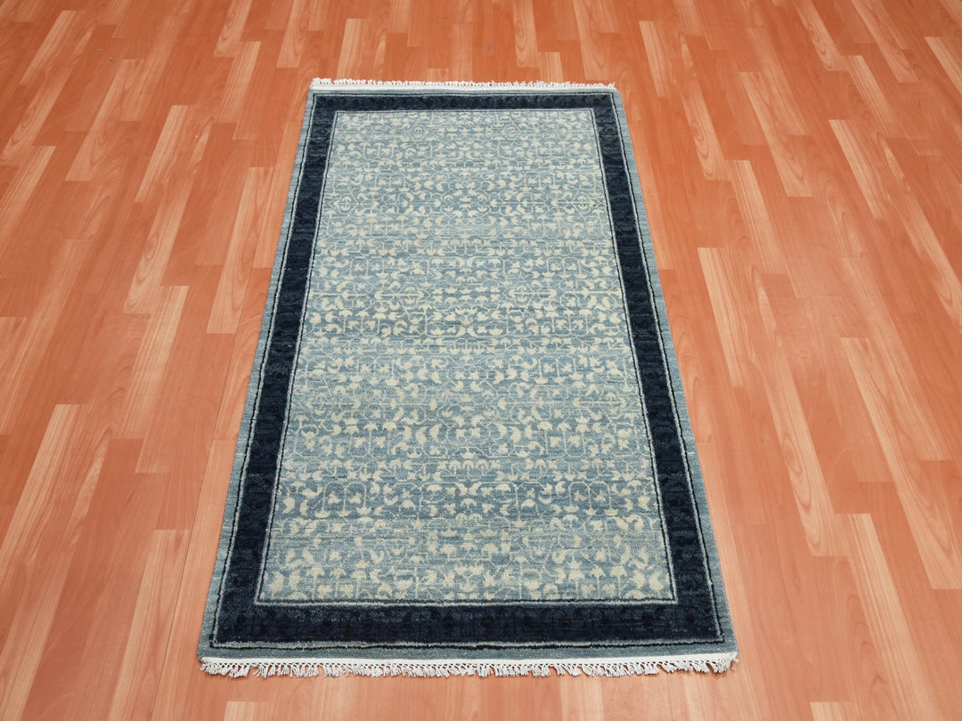 3'1" x 5'1" New Hand Knotted Blue Wool Rectangle Oriental Rug - MOA10275258