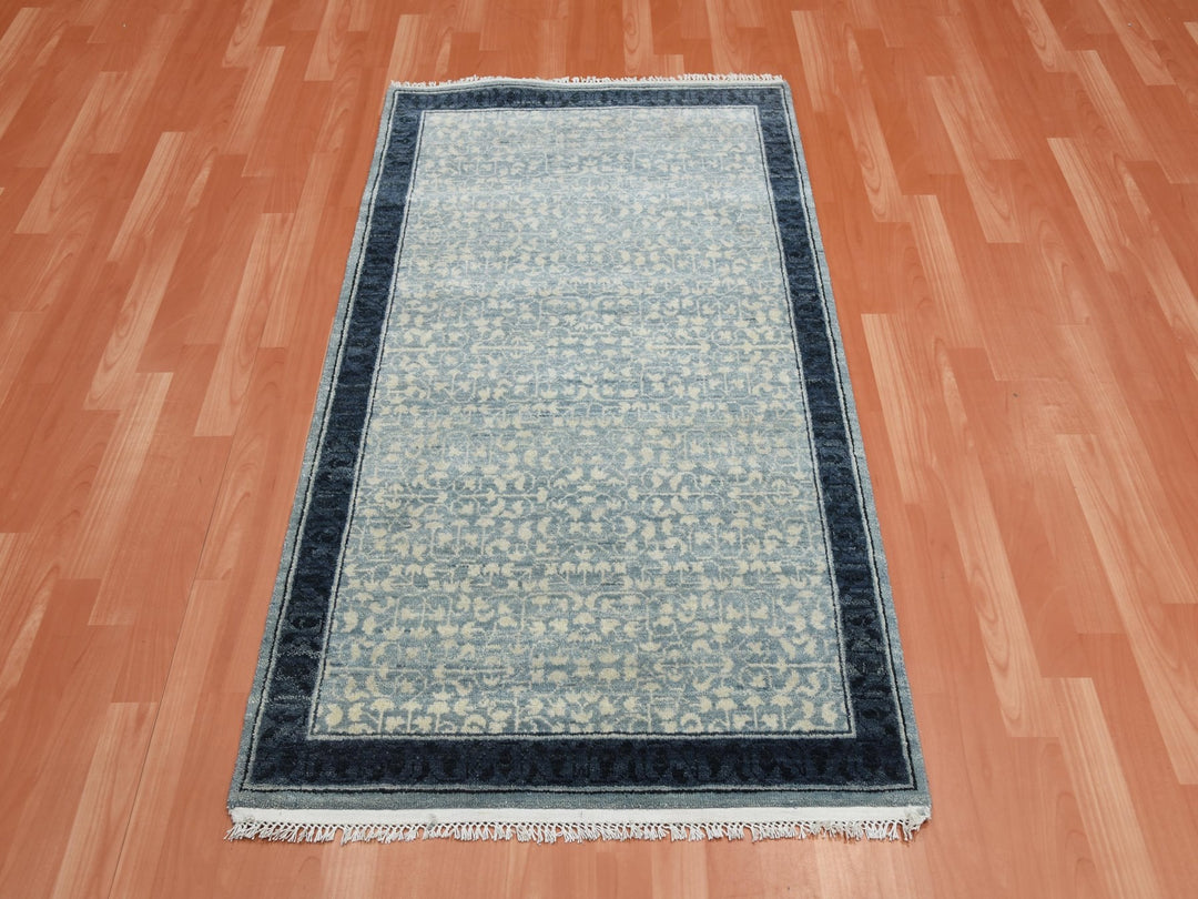 3'1" x 5'2" New Hand Knotted Blue Wool Rectangle Oriental Rug - MOA10275259