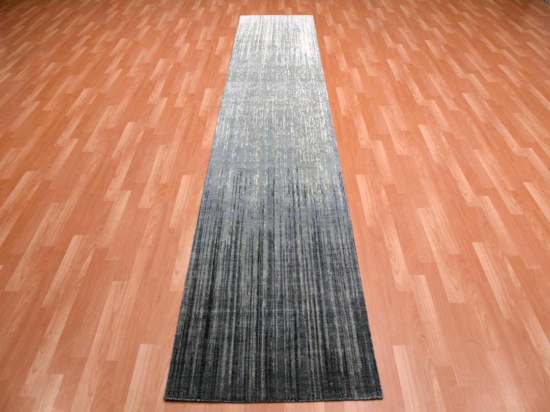 2'6" x 12'6" New Hand Knotted Grey Wool Runner Oriental Rug - MOA10275260