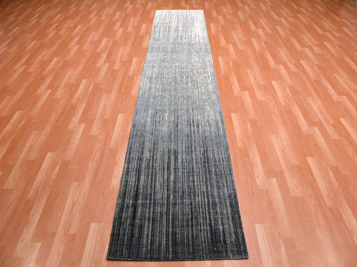 2'6" x 12'6" New Hand Knotted Grey Wool Runner Oriental Rug - MOA10275260