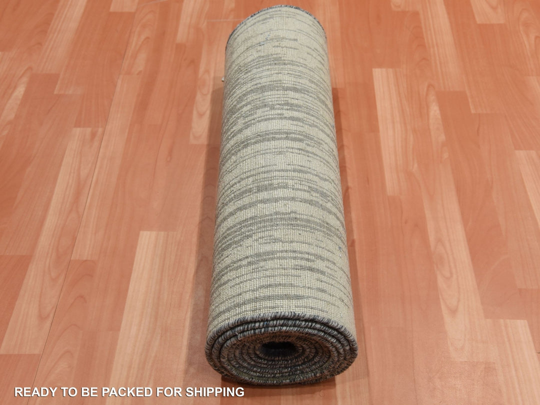 2'6" x 12'6" New Hand Knotted Grey Wool Runner Oriental Rug - MOA10275260