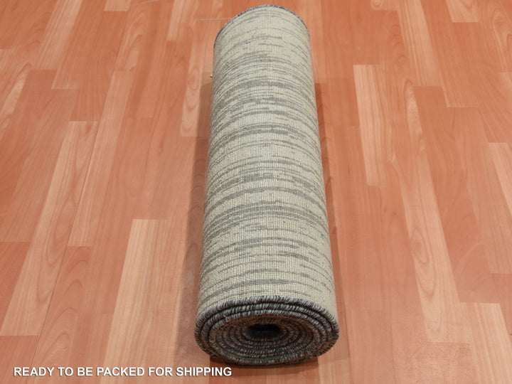 2'6" x 12'6" New Hand Knotted Grey Wool Runner Oriental Rug - MOA10275260