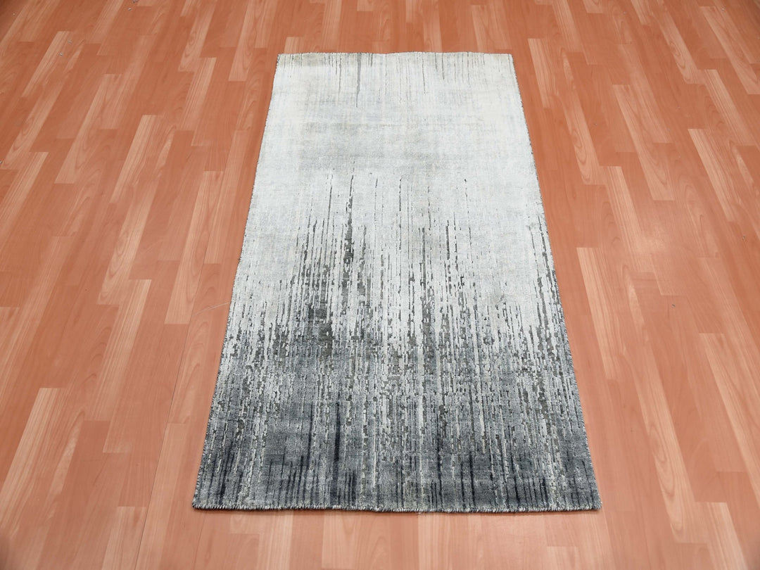 3'0" x 5'3" New Hand Knotted Grey Wool & Silk Rectangle Oriental Rug - MOA10275261