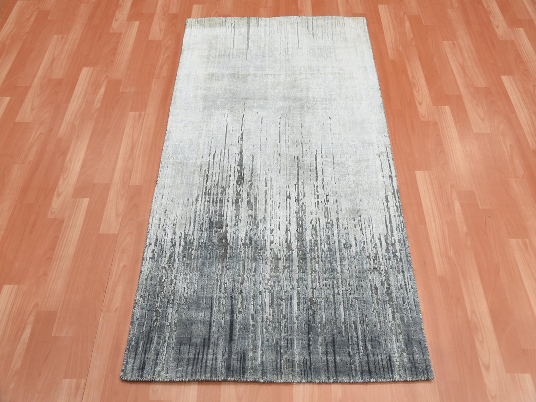 3'0" x 5'3" New Hand Knotted Grey Wool & Silk Rectangle Oriental Rug - MOA10275262