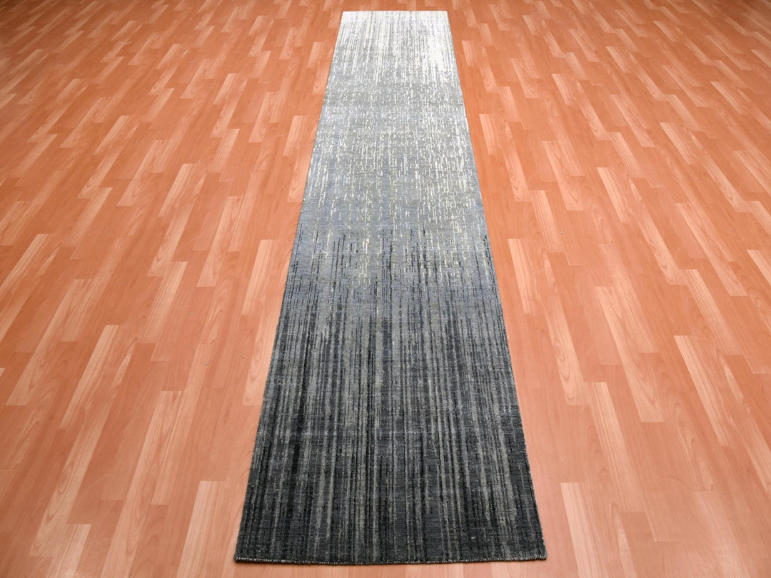 2'6" x 12'6" New Hand Knotted Grey Wool Runner Oriental Rug - MOA10275263