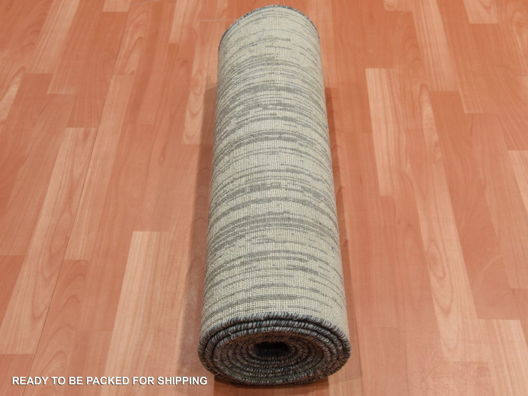 2'6" x 12'6" New Hand Knotted Grey Wool Runner Oriental Rug - MOA10275263