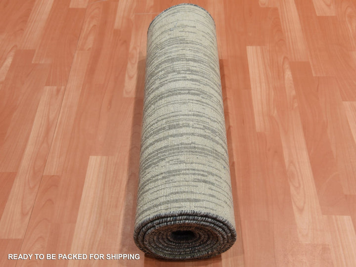 2'6" x 12'6" New Hand Knotted Grey Wool Runner Oriental Rug - MOA10275263