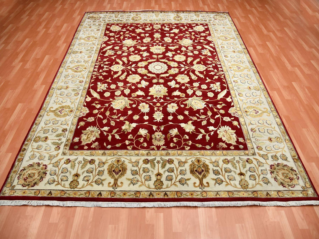 9'0" x 12'0" New Hand Knotted Red Wool & Silk Rectangle Oriental Rug - MOA10275265
