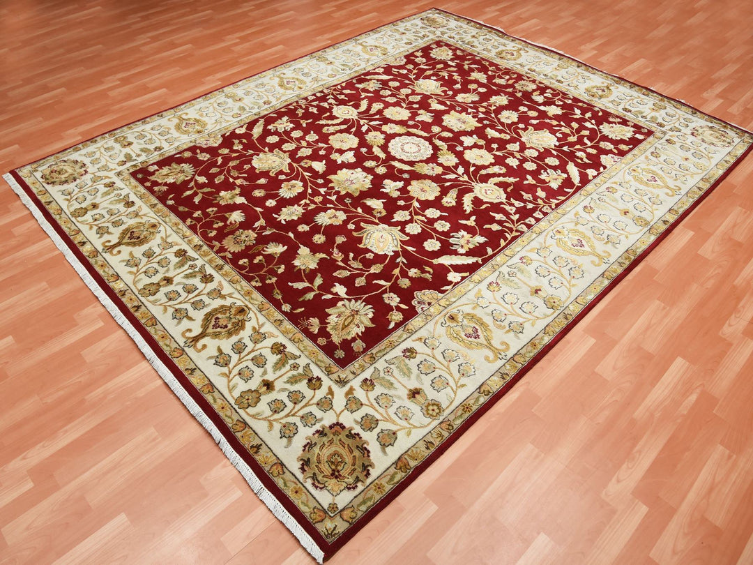 9'0" x 12'0" New Hand Knotted Red Wool & Silk Rectangle Oriental Rug - MOA10275265