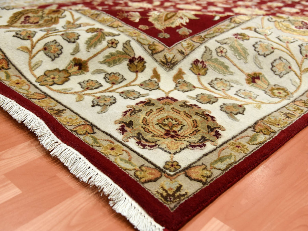 9'0" x 12'0" New Hand Knotted Red Wool & Silk Rectangle Oriental Rug - MOA10275265
