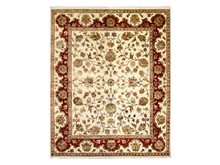 8'1" x 10'0" New Hand Knotted Ivory Wool & Silk Rectangle Oriental Rug - MOA10275272