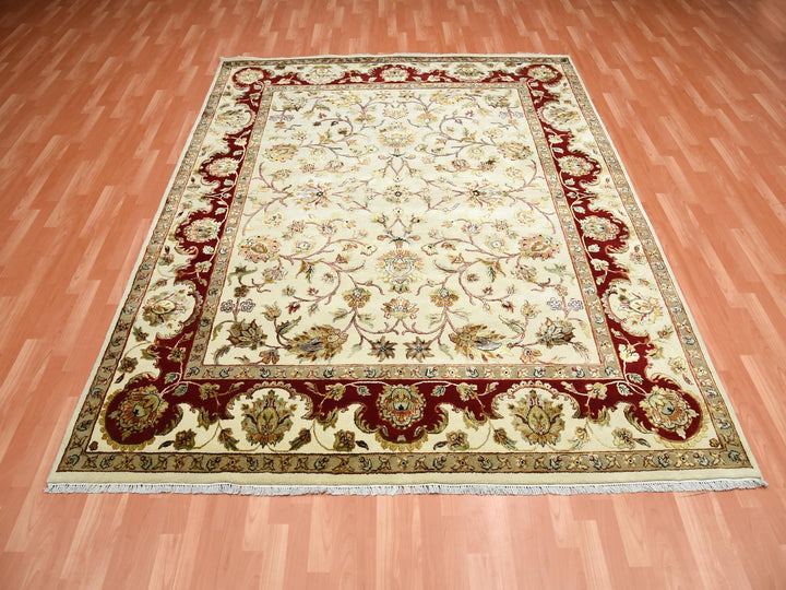 8'1" x 10'0" New Hand Knotted Ivory Wool & Silk Rectangle Oriental Rug - MOA10275272