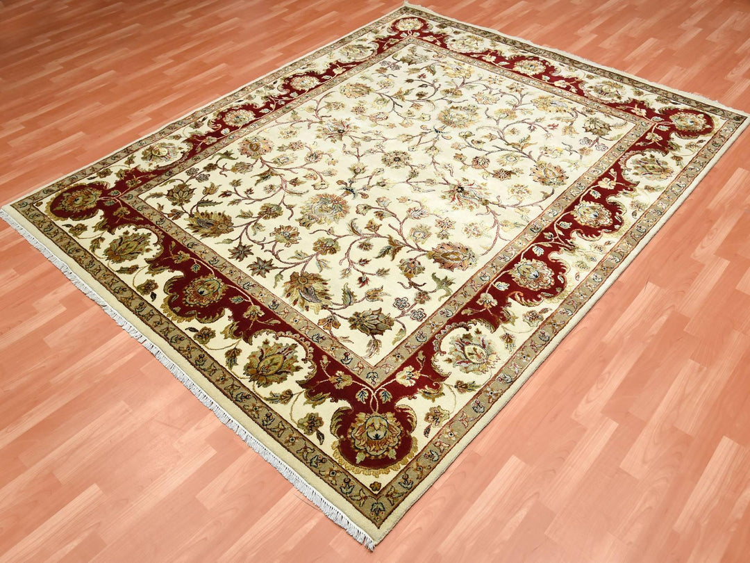8'1" x 10'0" New Hand Knotted Ivory Wool & Silk Rectangle Oriental Rug - MOA10275272