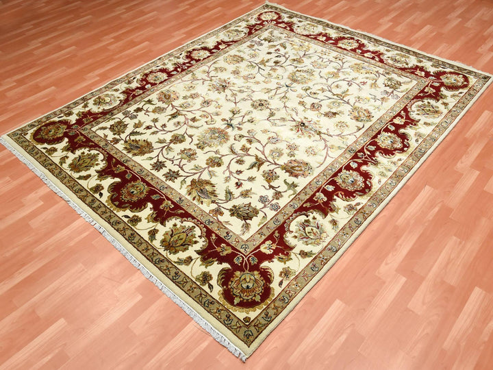 8'1" x 10'0" New Hand Knotted Ivory Wool & Silk Rectangle Oriental Rug - MOA10275272