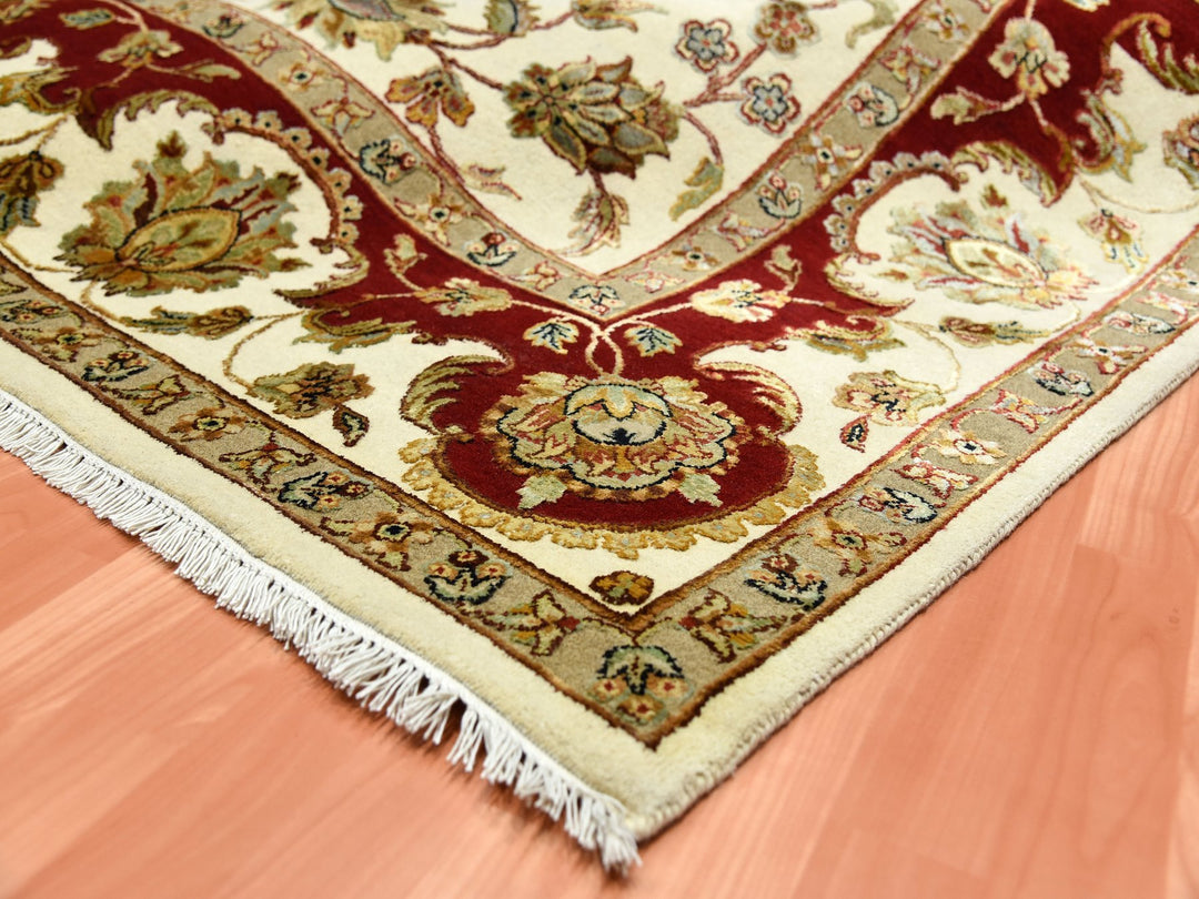 8'1" x 10'0" New Hand Knotted Ivory Wool & Silk Rectangle Oriental Rug - MOA10275272