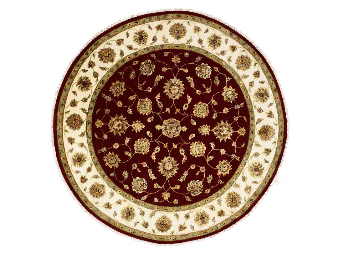 8'0" x 7'10" New Hand Knotted Red Wool & Silk Round Oriental Rug - MOA10275273