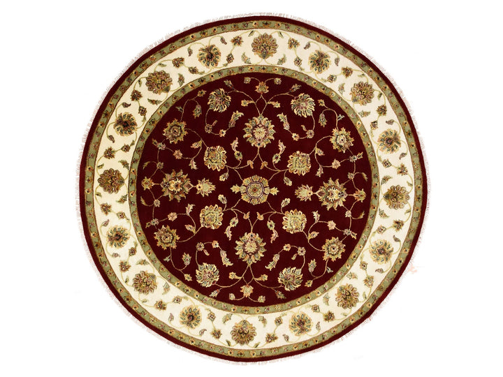 8'0" x 7'10" New Hand Knotted Red Wool & Silk Round Oriental Rug - MOA10275273