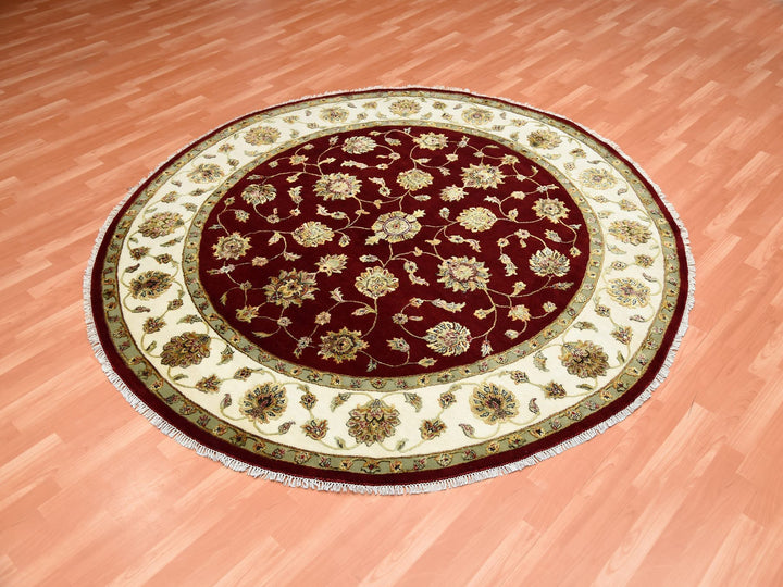 8'0" x 7'10" New Hand Knotted Red Wool & Silk Round Oriental Rug - MOA10275273