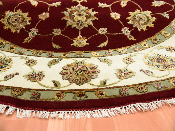 8'0" x 7'10" New Hand Knotted Red Wool & Silk Round Oriental Rug - MOA10275273