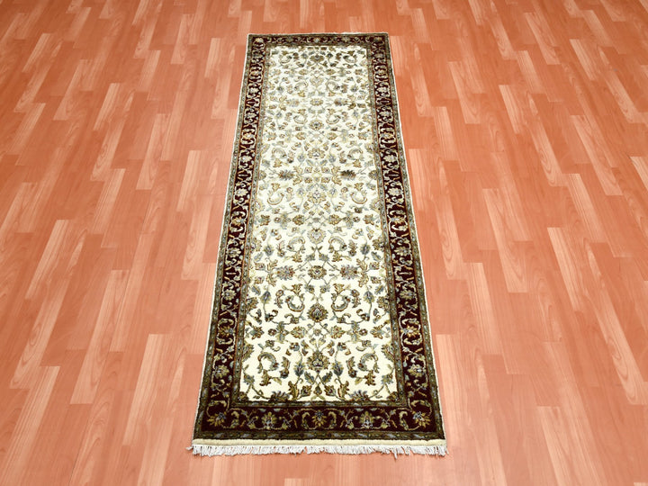 2'7" x 8'0" New Hand Knotted Ivory Wool & Silk Runner Oriental Rug - MOA10275276