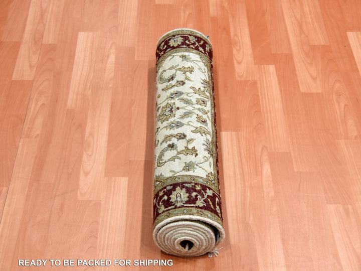2'7" x 8'0" New Hand Knotted Ivory Wool & Silk Runner Oriental Rug - MOA10275276