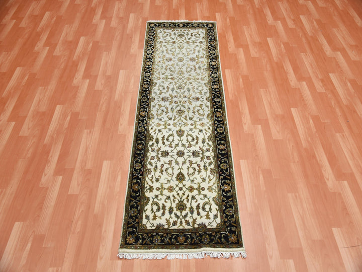 2'6" x 8'2" New Hand Knotted Ivory Wool & Silk Runner Oriental Rug - MOA10275277