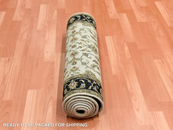 2'6" x 8'2" New Hand Knotted Ivory Wool & Silk Runner Oriental Rug - MOA10275277