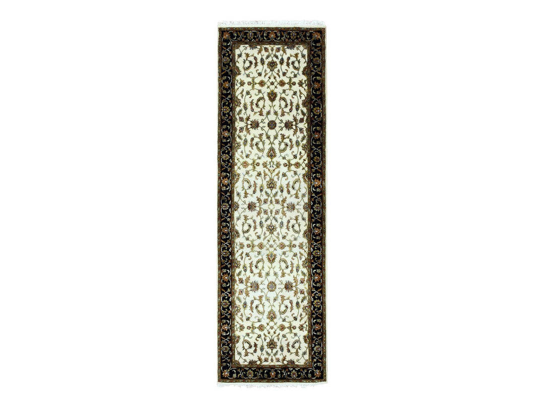 2'6" x 8'2" New Hand Knotted Ivory Wool & Silk Runner Oriental Rug - MOA10275278