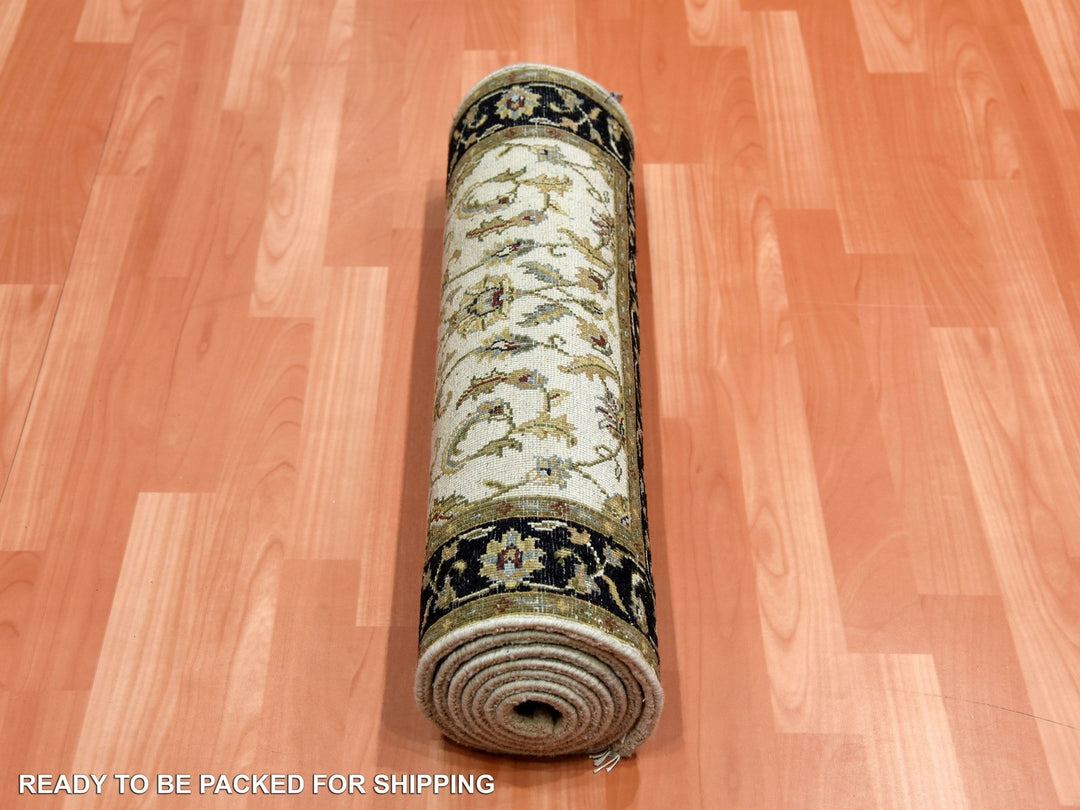 2'6" x 8'2" New Hand Knotted Ivory Wool & Silk Runner Oriental Rug - MOA10275278