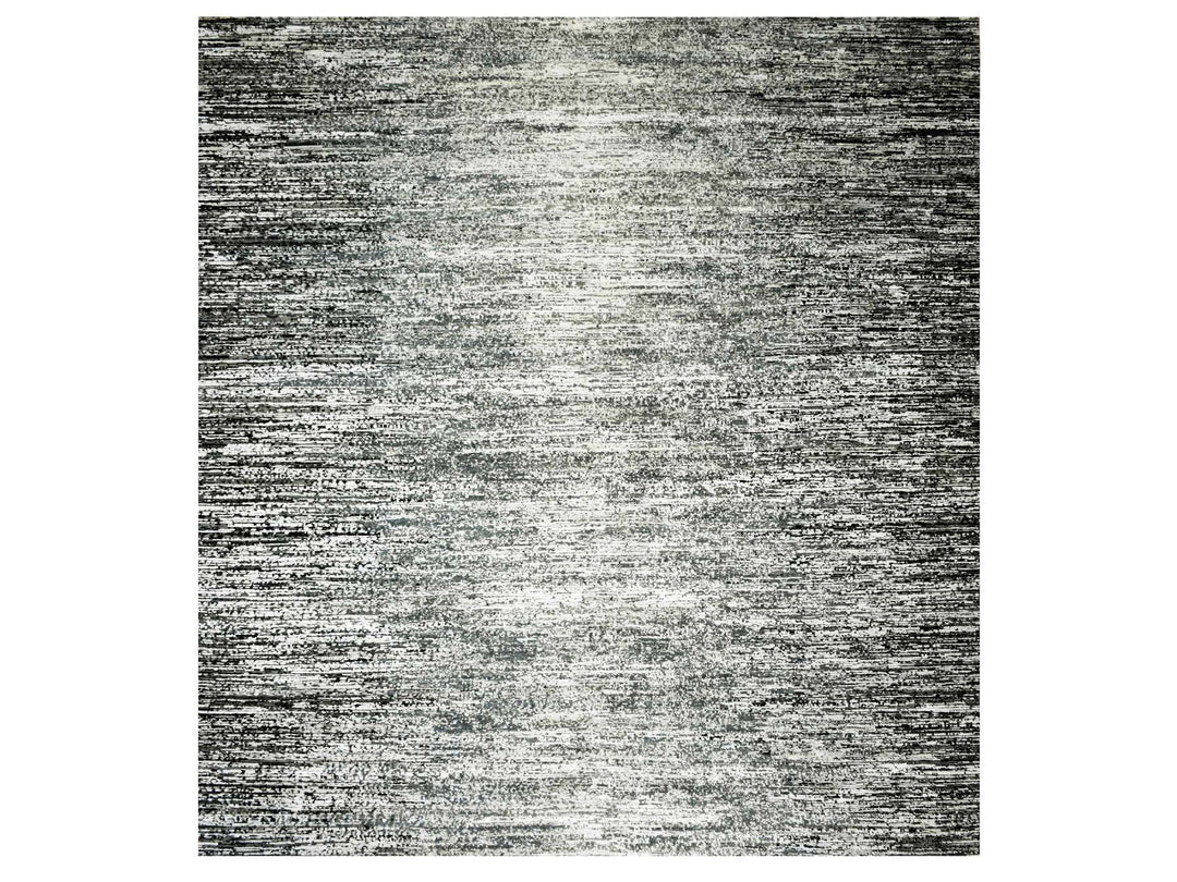 6'0" x 6'1" New Hand Knotted Black Wool & Silk Square Oriental Rug - MOA10275284