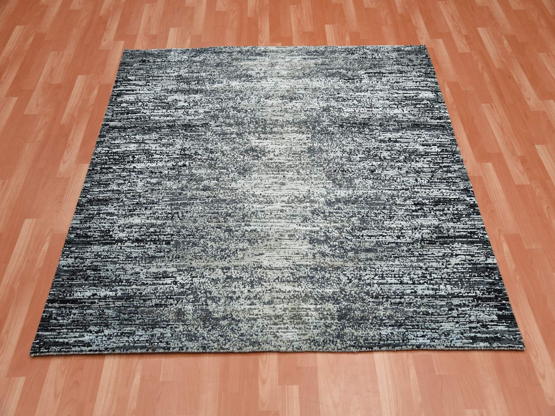 6'0" x 6'1" New Hand Knotted Black Wool & Silk Square Oriental Rug - MOA10275284