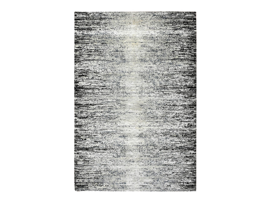 6'0" x 9'0" New Hand Knotted Black Wool & Silk Rectangle Oriental Rug - MOA10275285