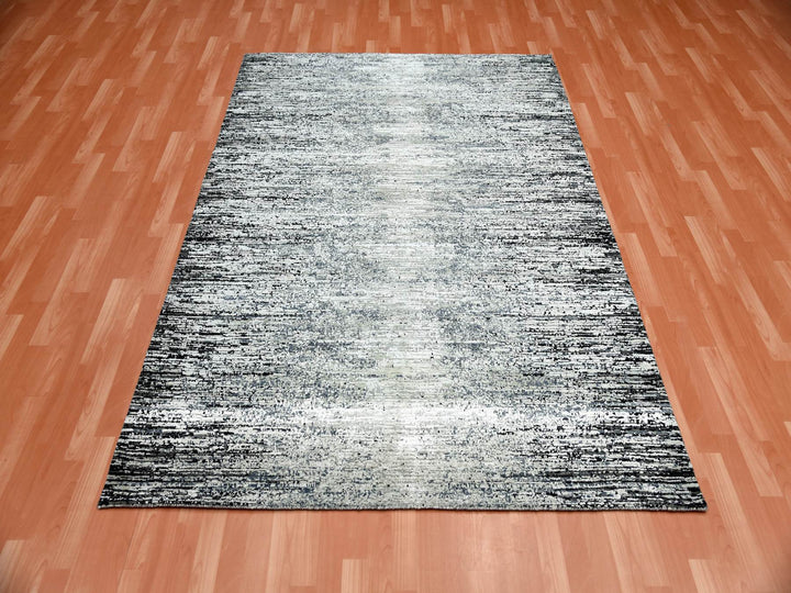 6'0" x 9'0" New Hand Knotted Black Wool & Silk Rectangle Oriental Rug - MOA10275285