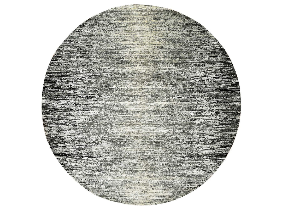 10'0" x 10'0" New Hand Knotted Black Wool & Silk Round Oriental Rug - MOA10275286
