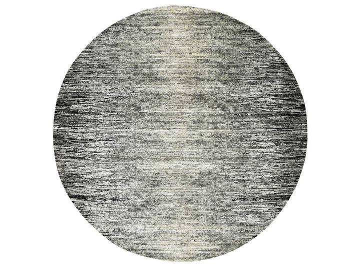 10'0" x 10'0" New Hand Knotted Black Wool & Silk Round Oriental Rug - MOA10275286