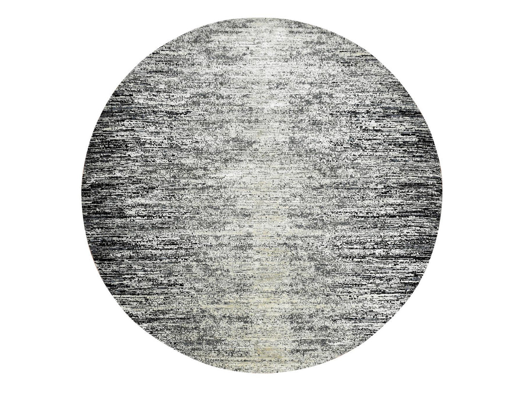 8'0" x 8'0" New Hand Knotted Black Wool & Silk Round Oriental Rug - MOA10275287