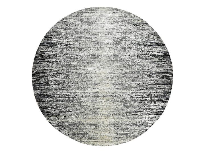8'0" x 8'0" New Hand Knotted Black Wool & Silk Round Oriental Rug - MOA10275287