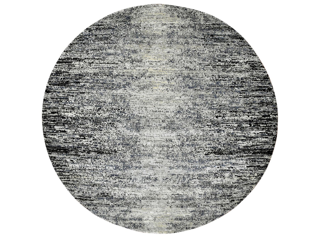 6'0" x 6'0" New Hand Knotted Black Wool & Silk Round Oriental Rug - MOA10275288