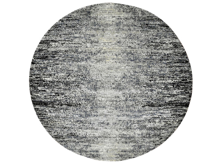 6'0" x 6'0" New Hand Knotted Black Wool & Silk Round Oriental Rug - MOA10275288