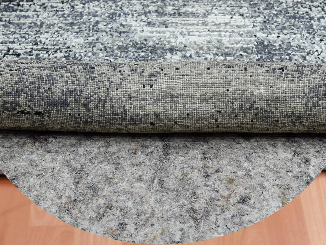 6'0" x 6'0" New Hand Knotted Black Wool & Silk Round Oriental Rug - MOA10275288